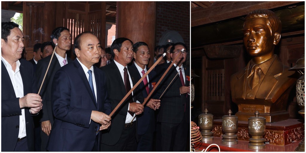 Le Premier ministre Nguyen Xuan Phuc a offert de l’encens en mémoire du camarade Nguyên Duc Canh, premier secrétaire du Comité du Parti de Hai Phong.  Photo : VGP
