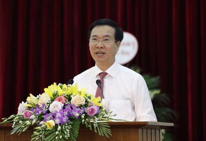 Le de la Commission centrale de la propagande et de l’éducation du PCV Vo Van Thuong s'exprime lors de la cérémonie. Photo: CPV