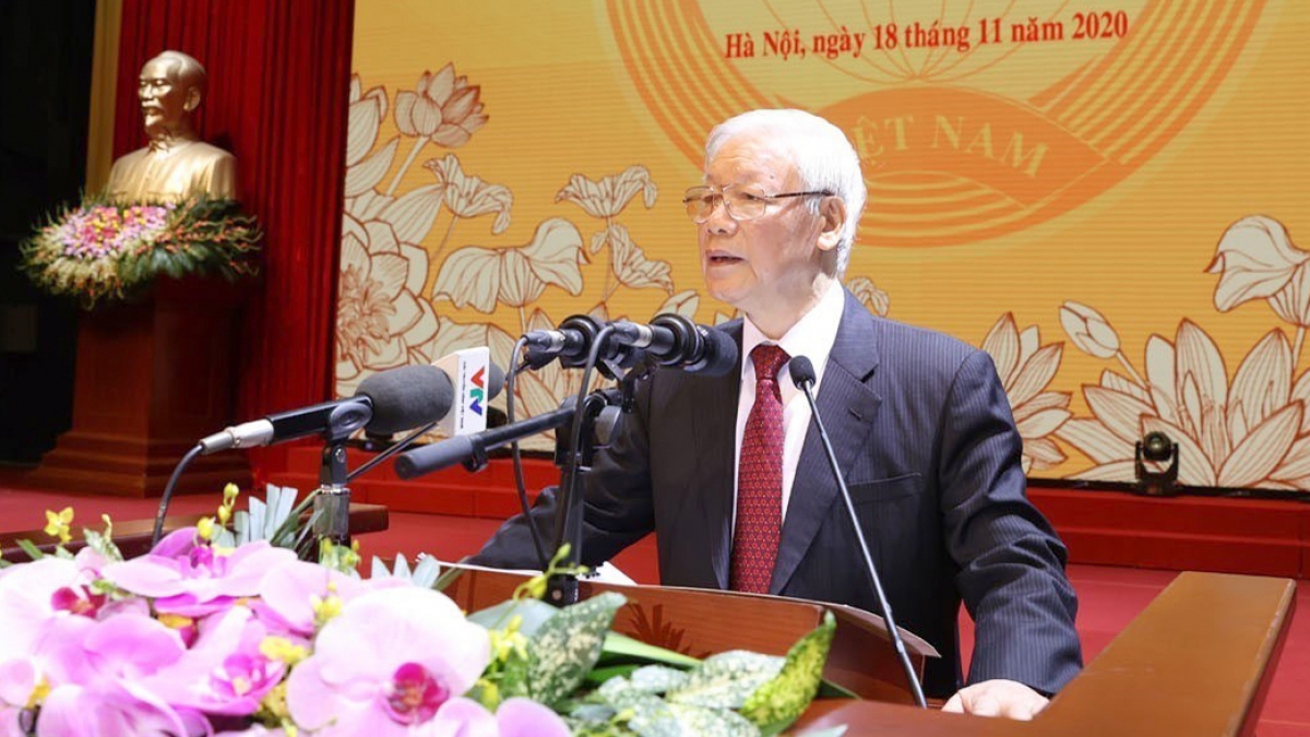 Le secrétaire général du Parti et président vietnamien Nguyen Phu Trong, lors de la cérémonie. Photo : VNA